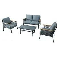 Garden Pleasure Gartenlounge-Set "Lounge-Gruppe »DENIA«", beige (natur, dunkelgrau), Aluminium, Sitzmöbel-Sets, Gartenlounge-Set, 2 Sessel, 1 Sofa, Tisch LxB: 55,5x100 cm, inkl grauen Kissen