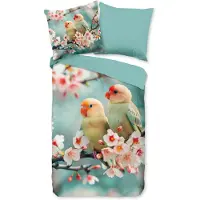 Muller Textil Duvet cover Good Morning 135x200 + 1* 80x80 cm - Little birds on a blossom branch