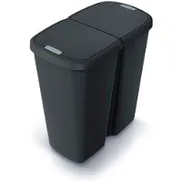 Prosperplast Abfallbehälter COMPACTA Q DUO, 45 l recycelt schwarz mit schwarzem Deckel