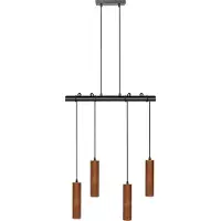 Beliani Hängelampe Dunkles Holz / Schwarz aus Eichenholz 4-Flammig Modernes Design Pendelleuchte für Esszimmer Esstisch Wohnzimmer Industrial Style