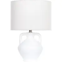 Beliani Tischlampe Weiß Keramik Vasenform 46 cm Stoffschirm Trommelform Einfarbig Kabel mit Schalter Modern Skandi Schlaf- u. Wohnzimmer