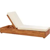 Beliani Gartenliege Hellbraun mit Auflage in Cremeweiß Akazienholz Verstellbare Rückenlehne Stilvolles Design Exklusiv Modern Garten Terrasse Outdoor