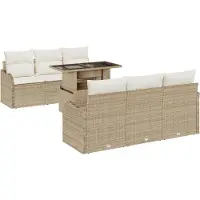vidaXL Gartensofa-set 7 Stk. 6-Sitzanzahl Beige Poly Rattan