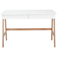 Möbilia Schreibtisch weiß Beine aus Holz 120x77 cm