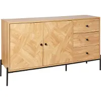 Beliani Sideboard Heller Holzfarbton u. Schwarz mit 3 Schubladen Modernes Design Retro Stil Highboard Aufbewahrung Stauraum für Wohnzimmer