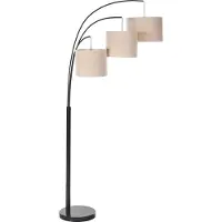 Beliani Stehlampe Beige u. Schwarz Metall 178 cm Hoch mit Stoffschirmen 3-Flammig Marmorsockel Industrie-Design Wohnzimmer Schlafzimmer Home Office