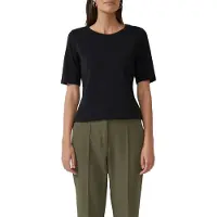 s.Oliver T-Shirt BLACK LABEL, Damen, Gr. 38, schwarz, Jersey, Obermaterial: 93% Baumwolle, 7% Elasthan, unifarben, regular fit taillenbedeckt, Rundhals, Shirts T-Shirt, mit Satindetail, Topseller