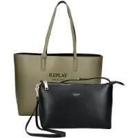 Replay Shopper Schultertasche Shoulder Bag Dusty Olive + Black olivgrün schwarz