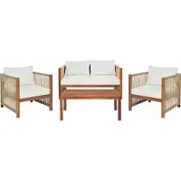 Beliani Lounge Set Beige Akazienholz und Flechtseil 4-teilig für 4 Personen mit Kissen Stoff 2-Sitzer Sofa 2 Sessel und Couchtisch Outdoor Terrasse
