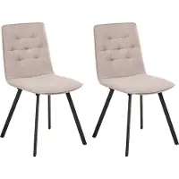 Beliani Esszimmerstühle 2er Set Hellbraun Stoff Gepolstert mit Schwarzen Beinen Ohne Armlehnen Modern Polsterstühle Küchenstühle Esszimmer Küche