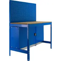 Simon Rack PROREGAL Werkbank BUFFALO mit Werkzeugwand und Schrank | HxBxT 84x120x61cm | Traglast 600kg | Blau