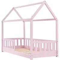 Juskys Kinderbett Marli 80 x 160 cm - Rausfallschutz, Lattenrost & Dach - Holz Rosa