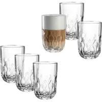 Leonardo Latte-Macchiato-Glas "GOCCE, 380 ml, 6er-Set", transparent, H:11,9cm Ø:7,9cm, Glas, Trinkgefäße, Latte-Macchiato-Glas, 2. Variante, mit Tropfenrelief