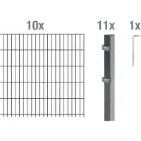 Alberts Doppelstabmatten Zaun, Höhe 100 cm, Länge 20 m, Zaun-Komplettset zum Einbetonieren, anthrazit, Pfosten 60x40 mm