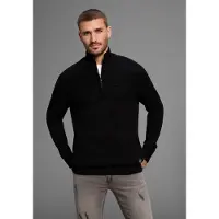 Bruno Banani Troyer , Herren, Gr. 4XL (68/70), schwarz, Strick, Obermaterial: 50% Baumwolle, 50% Polyacryl, Basic schmal, Rippbündchen, Pullover Troyer, mit Reißverschluss