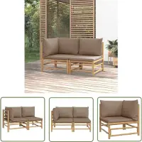 The Living Store 2-tlg. Garten-Lounge-Set mit Taupe Kissen Bambus