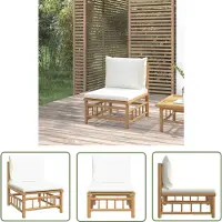 The Living Store Garten-Mittelsofa mit Cremeweißen Kissen Bambus