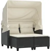 The Living Store Gartensofa 2-Sitzer mit Dach und Hockern Schwarz Poly Rattan