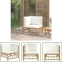 The Living Store Garten-Ecksofa mit Cremeweißen Kissen Bambus