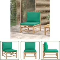 The Living Store Garten-Mittelsofa mit Grünen Kissen Bambus