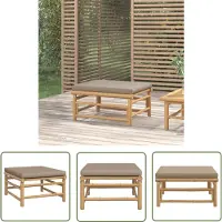 The Living Store Gartenhocker mit Taupe Kissen Bambus
