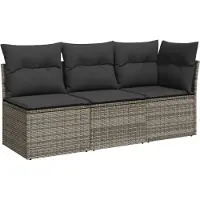 The Living Store Gartensofa mit Kissen 3-Sitzer Grau Poly Rattan
