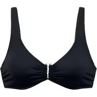 LASCANA Bügel-Bikini-Top "Italy", Damen, Gr. 42, Cup D, schwarz, Microfaser, unifarben, Bikini-Oberteile Bügel-Bikini-Top, mit goldfarbigen Accessoire