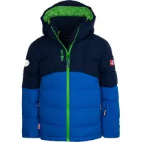 TROLLKIDS Gryllefjord warme Kinder Skijacke mit abnehmbarer Kapuze blau 152