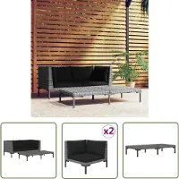 The Living Store 3-tlg. Garten-Lounge-Set Dunkelgrau Halbrundes Poly Rattan