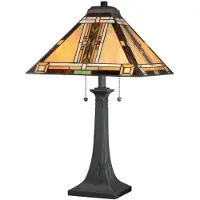 QUOIZEL Tischleuchte Navajo, Tiffany-Stil, Stahl, Glas, mehrfarbig