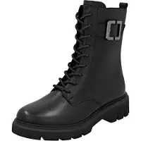 Remonte Schnürboots , Damen, Gr. 36, schwarz, Leder, unifarben, Basic, Schuhe Schnürboots, Stiefelette, Boots, Profilsohle, Blockabsatz mit Zierschnalle