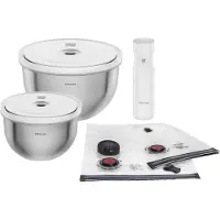 Zwilling Aufbewahrungssystem "Fresh & Save BOWLS", silber (silberfarben, weiß), Edelstahl, Lebensmittelaufbewahrungsbehälter, Aufbewahrungssystem, Vakuum Starter Set, Edelstahl / M/L, 9-tlg.