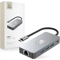 TechProtection HB05 Hub-Adapter 9-in-1 Typ-C + USB 2.0 + USB 3.0 + HDMI 4K 60Hz + SD/TF + PD 100W + RJ45 1000M Weltraumgrau