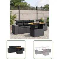 The Living Store 5-tlg. Garten-Sofagarnitur mit Kissen Schwarz Poly Rattan