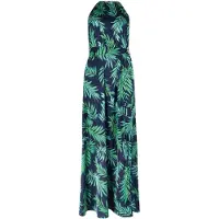 Apricot Maxikleid "Blätterdruck Kleid", Damen, Gr. XS (34), N-Gr, blau (navy), Obermaterial: 97% Polyester PES. 3% Elasthan EL., gemustert, Kleider Maxikleid, mit Bindegürtel