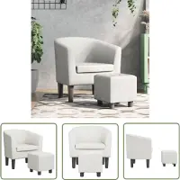 The Living Store Clubsessel mit Fußhocker Weiß Kunstleder