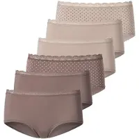 Vivance Hüftpanty , Damen, Gr. 36/38, 6 Stk., grau (taupe, beige), Single Jersey, Obermaterial: 95% Baumwolle, 5% Elasthan, gepunktet, unifarben, Unterhosen Hüftpanty, angenehm elastische Qualität