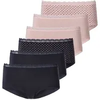 Vivance Hüftpanty , Damen, Gr. 44/46, 6 Stk., blau (blau, rose), Single Jersey, Obermaterial: 95% Baumwolle, 5% Elasthan, gepunktet, unifarben, Unterhosen Hüftpanty, angenehm elastische Qualität