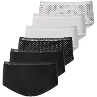 Vivance Hüftpanty , Damen, Gr. 48/50, 6 Stk., schwarz (schwarz, creme), Single Jersey, Obermaterial: 95% Baumwolle, 5% Elasthan, gepunktet, unifarben, Unterhosen Hüftpanty, angenehm elastische Qualität