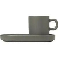 Blomus Pilar Set 2 Espressotassen mit Untertassen, Kaffeetasse, Tasse, Keramik, Pewter, 50 ml, 63972