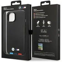 BMW Etui BMHMP14S22PTDK iPhone 14 6,1" czarny/black Leather Stamp Tricolor Magsafe