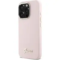 GUESS Fall Silikon Script Metall Logo & Rahmen Na Iphone 16 Pro Max - Różowe