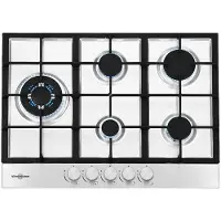 Vitrokitchen Edelstahl Gasplatte mit 5 Kochbereichen, 70 cm Breite und Sicherheitsventil für Naturgas