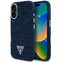 GUESS Denim Schutzcover MagSafe für iPhone 16 Blau