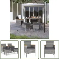 The Living Store 4-tlg. Gartenstuhl und Hocker Set Poly Rattan Grau