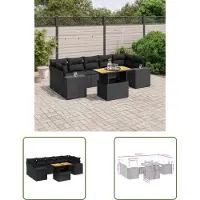 The Living Store 8-tlg. Garten-Sofagarnitur mit Kissen Schwarz Poly Rattan