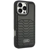 Audi MagSafe iPhone 16 Pro Max 6,9" Schutzhülle aus Kunstleder, schwarz/schwarz, Hartschale AU-TPUPCMIP16PM-GT/D3-BK