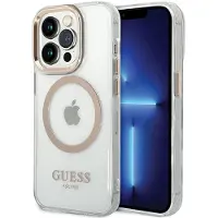 GUESS GUHMP15SHTRMD iPhone 15 / 14 / 136.1 Gold/Gold Hartschalenetui mit Metallrahmen und MagSafe-Anschluss