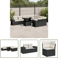 The Living Store 10-tlg. Garten-Sofagarnitur mit Kissen Schwarz Poly Rattan