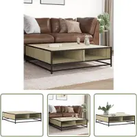 DKD Home Decor Couchtisch Sonoma-Eiche 100x100x30 cm Holzwerkstoff und Metall